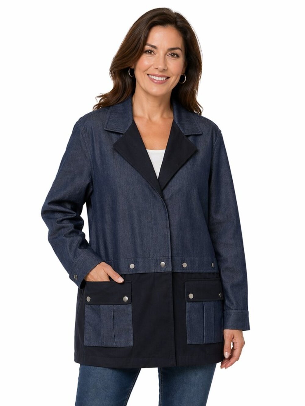 St. John Denim Nylon Convertible Trench Coat Nwot